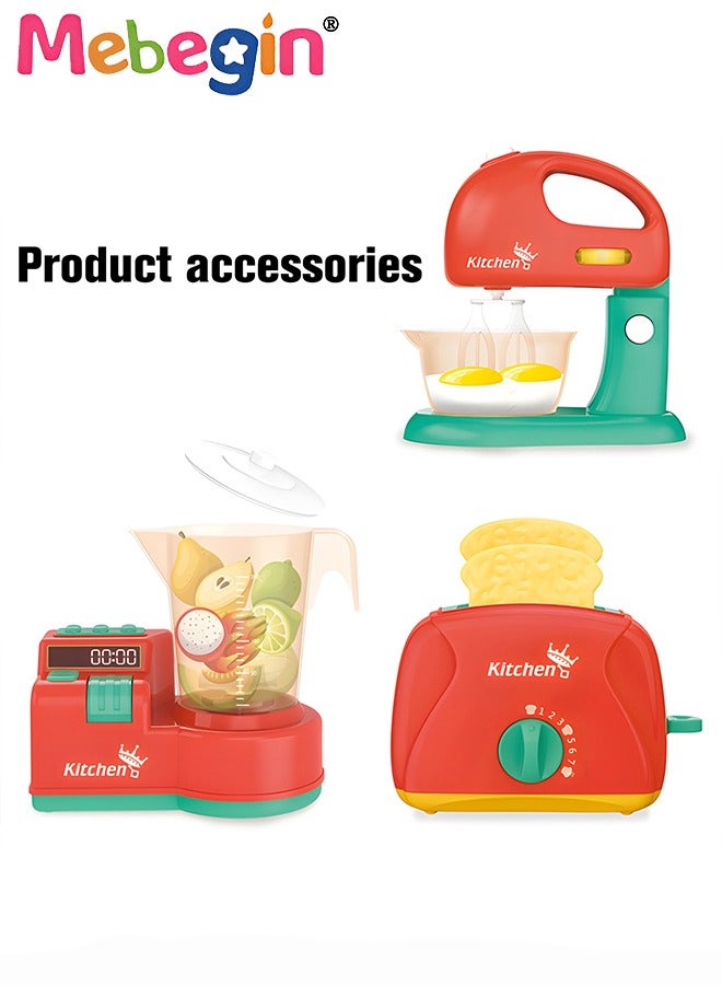 3 in 1 Kitchen Pretend Playset with Toaster, Blender and Juicer, Kitchen Appliances for Kids, Creative Play House Toys, Ideal Gift for Kids