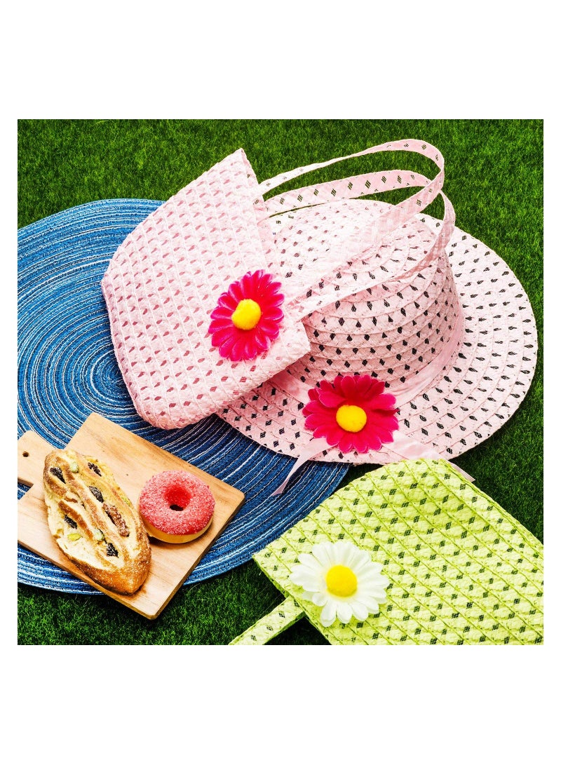 9 Pcs Girls Tea Party Set Includes 9 Purses and 9 Sunflower Hats, Girls Tea Party Dress Up Play Set for Little Girls Kids Children Playtime Birthdays Accessories