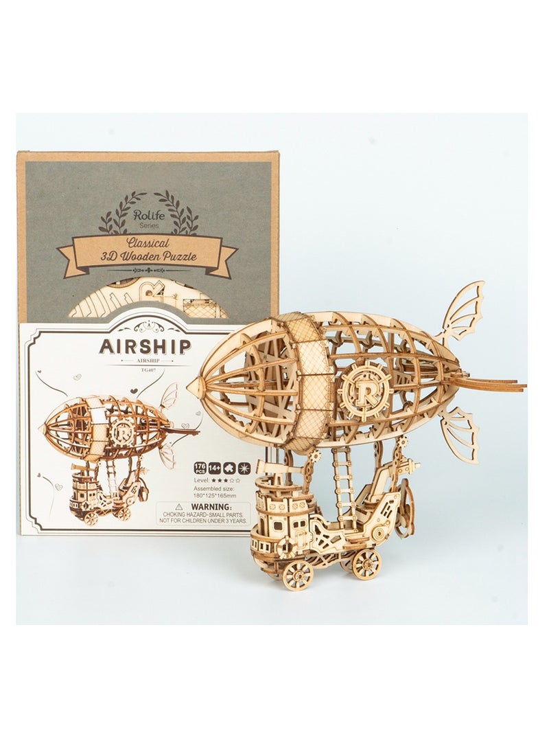 Rolife Airship Model TG407, Assembly Brain Teaser 3D Wooden Puzzle DIY Build Model Crafts Kits, Unique Home Decor Birthday Gifts for Teens or Adults