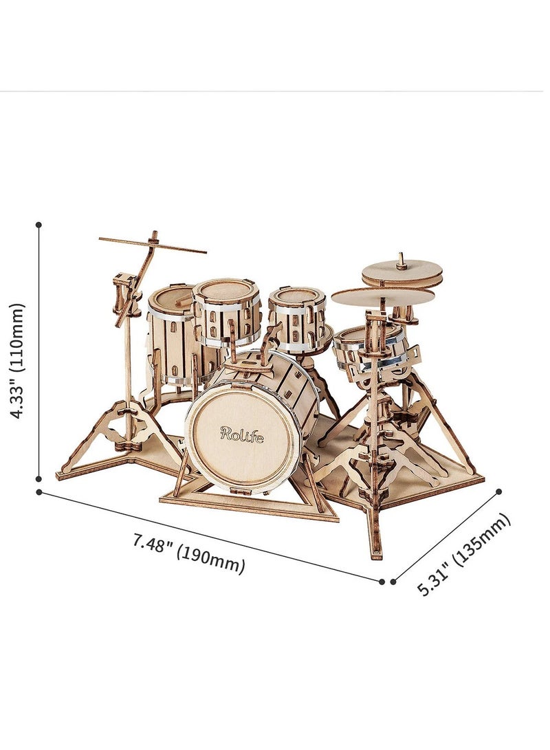 Rolife Drum Kit 3D Wooden Puzzle TG409, Assembly Brain Teaser 3D Wooden Puzzle DIY Build Model Crafts Kits, Unique Home Decor Birthday Gifts for Teens or Adults