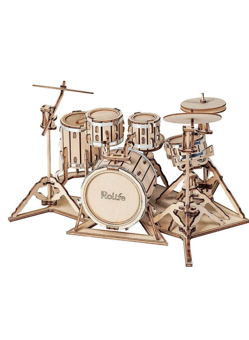 Rolife Drum Kit 3D Wooden Puzzle TG409, Assembly Brain Teaser 3D Wooden Puzzle DIY Build Model Crafts Kits, Unique Home Decor Birthday Gifts for Teens or Adults