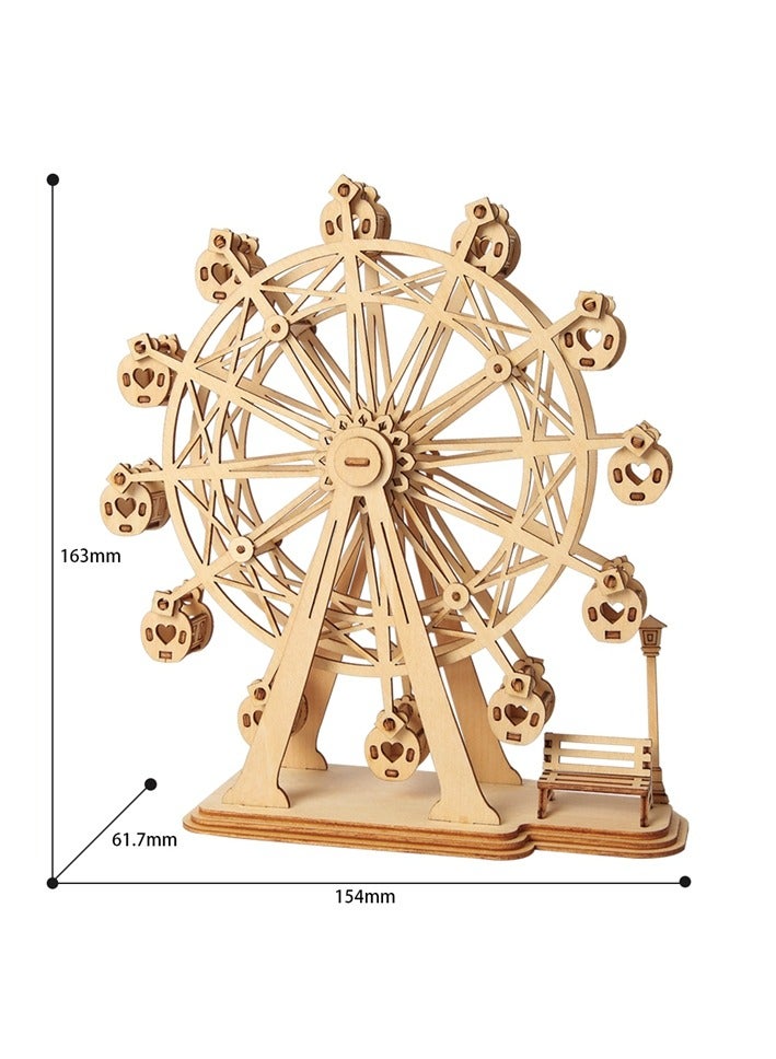 Rolife Ferris Wheel TG401, Assembly Brain Teaser 3D Wooden Puzzle DIY Build Model Crafts Kits, Unique Home Decor Birthday Gifts for Teens or Adults