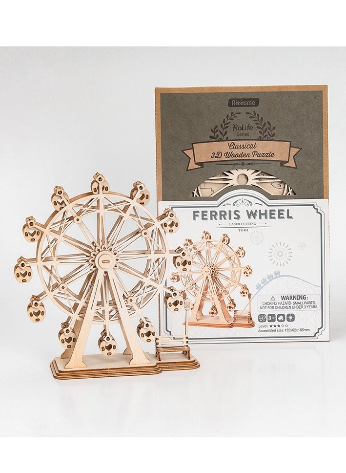 Rolife Ferris Wheel TG401, Assembly Brain Teaser 3D Wooden Puzzle DIY Build Model Crafts Kits, Unique Home Decor Birthday Gifts for Teens or Adults