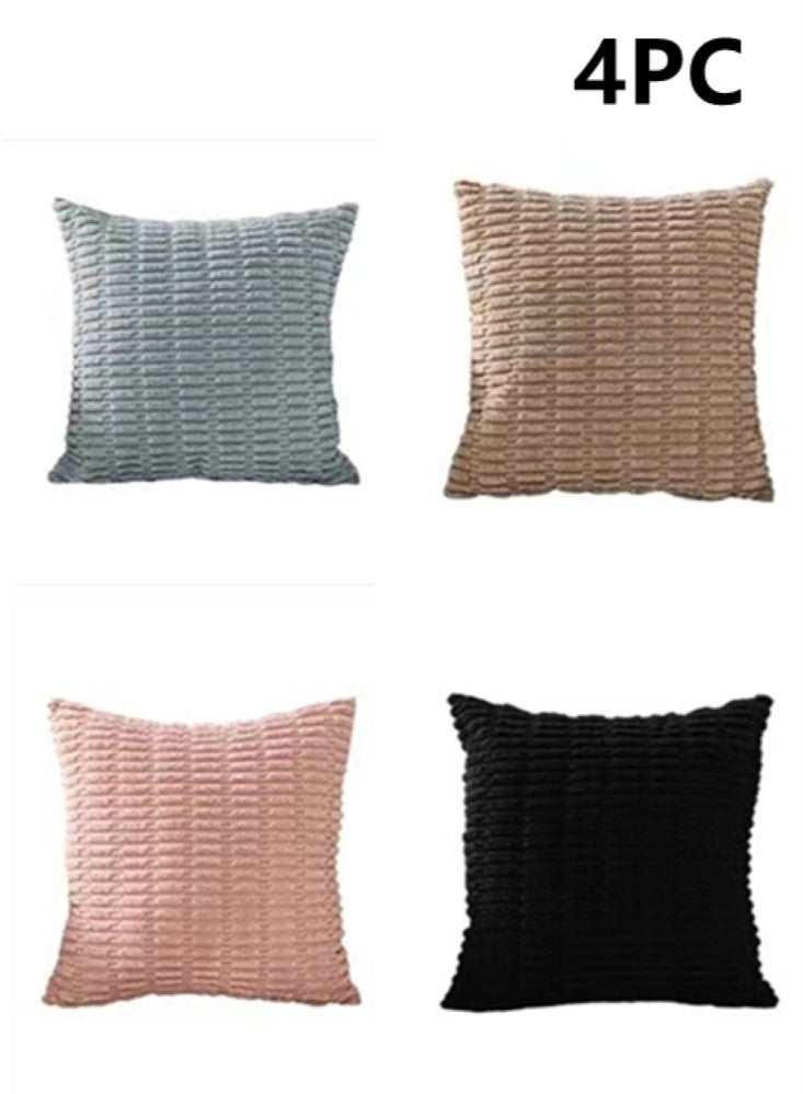 4-Piece Decorative Cushion Cover Pillow Cases Corduroy Multicolor 45x45 Centimeter