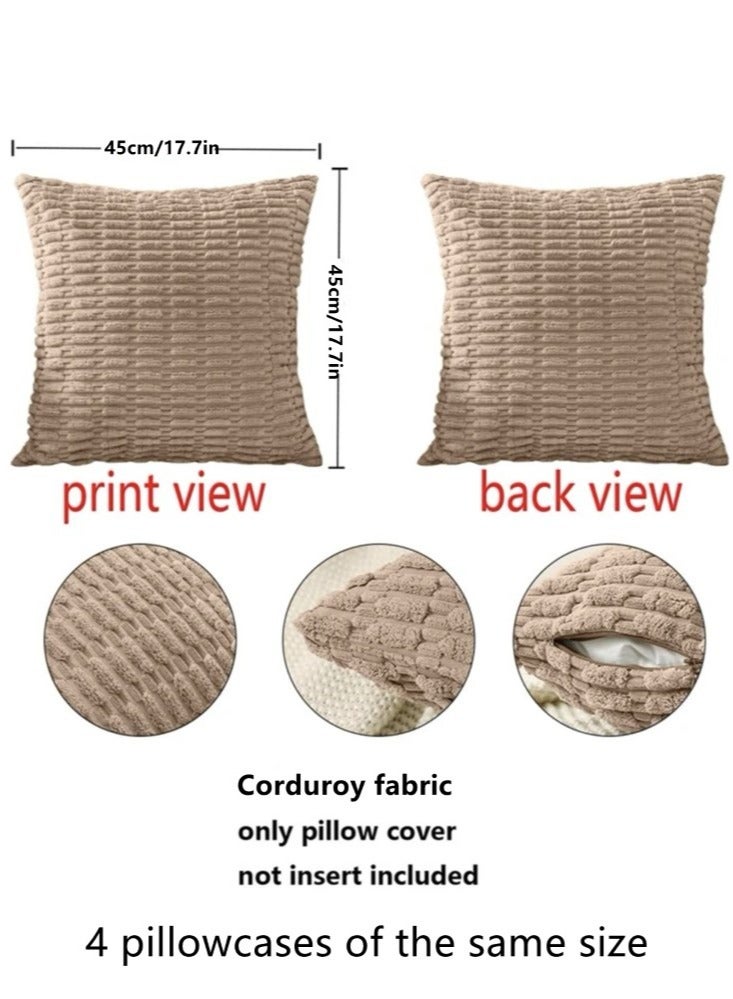 4-Piece Decorative Cushion Cover Pillow Cases Corduroy Multicolor 45x45 Centimeter