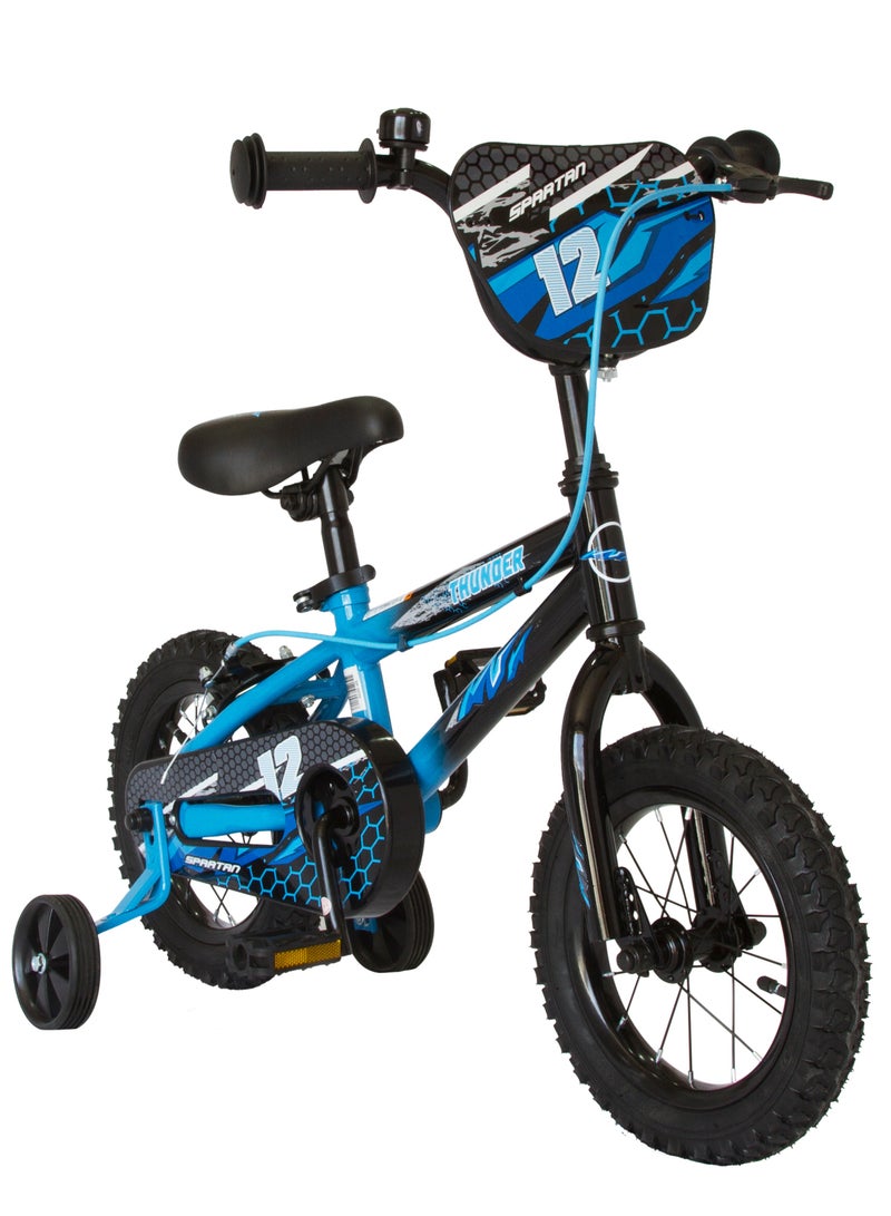 Spartan Thunder Kids’ Bicycle for Ages 3-5 Kids and Toddler Bike with Training Wheels 12 Inch Boys Bike in Blue with Quick Release Seat Lever