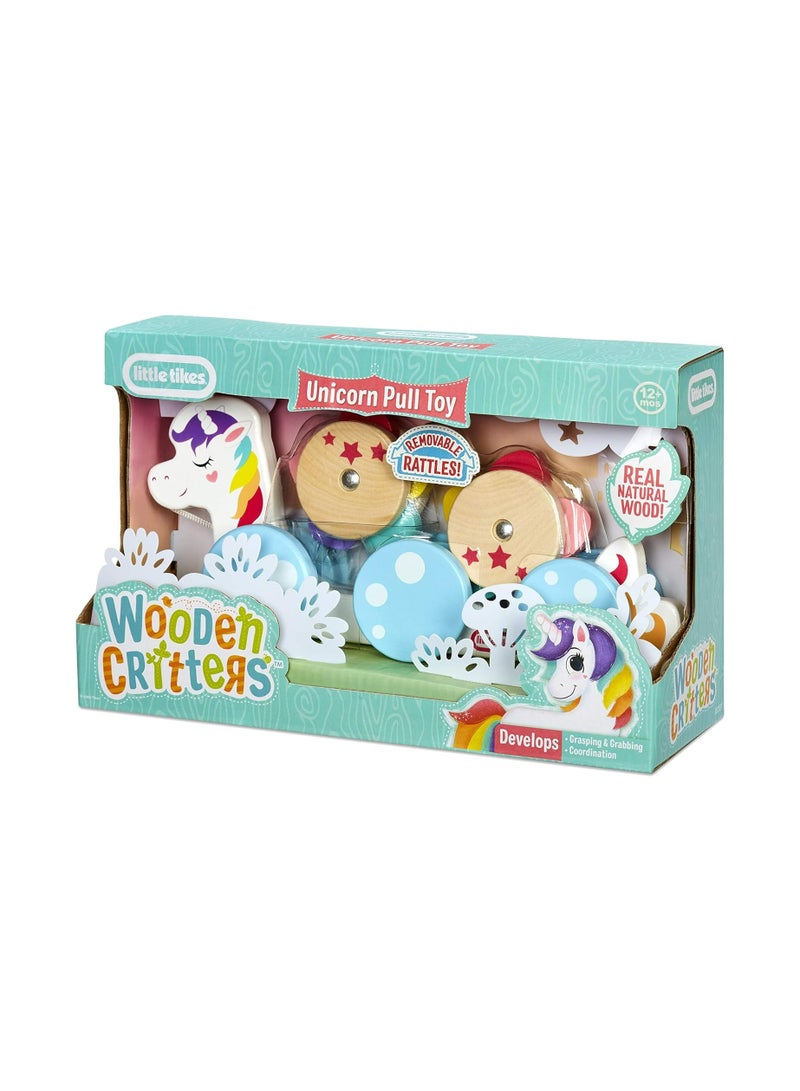 Little Tikes Wooden Critters Pull Toy - With 2 Removable Cargo Pieces - Develops Gross Motor Skills & Coordination - Unicorn