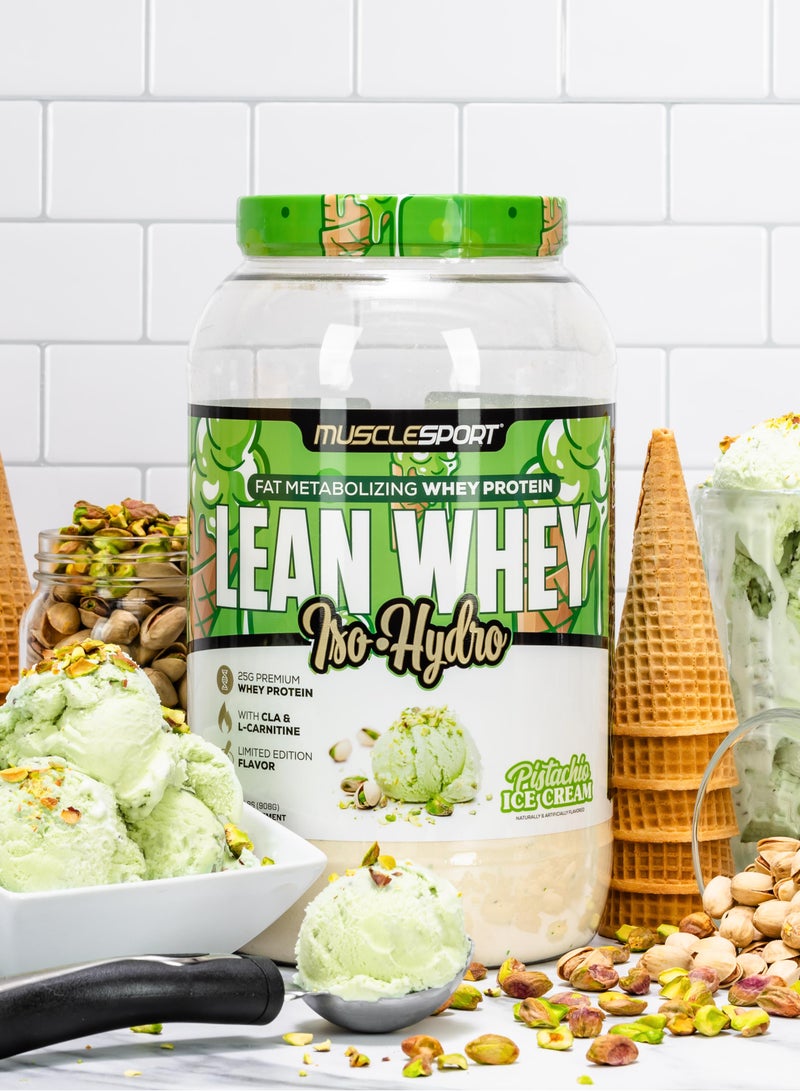 MUSCLE SPORT LEAN WHEY ISO HYDRO 2LB FAT METABOLIZING WHEY PROTEIN PISTACHIO ICE CREAM