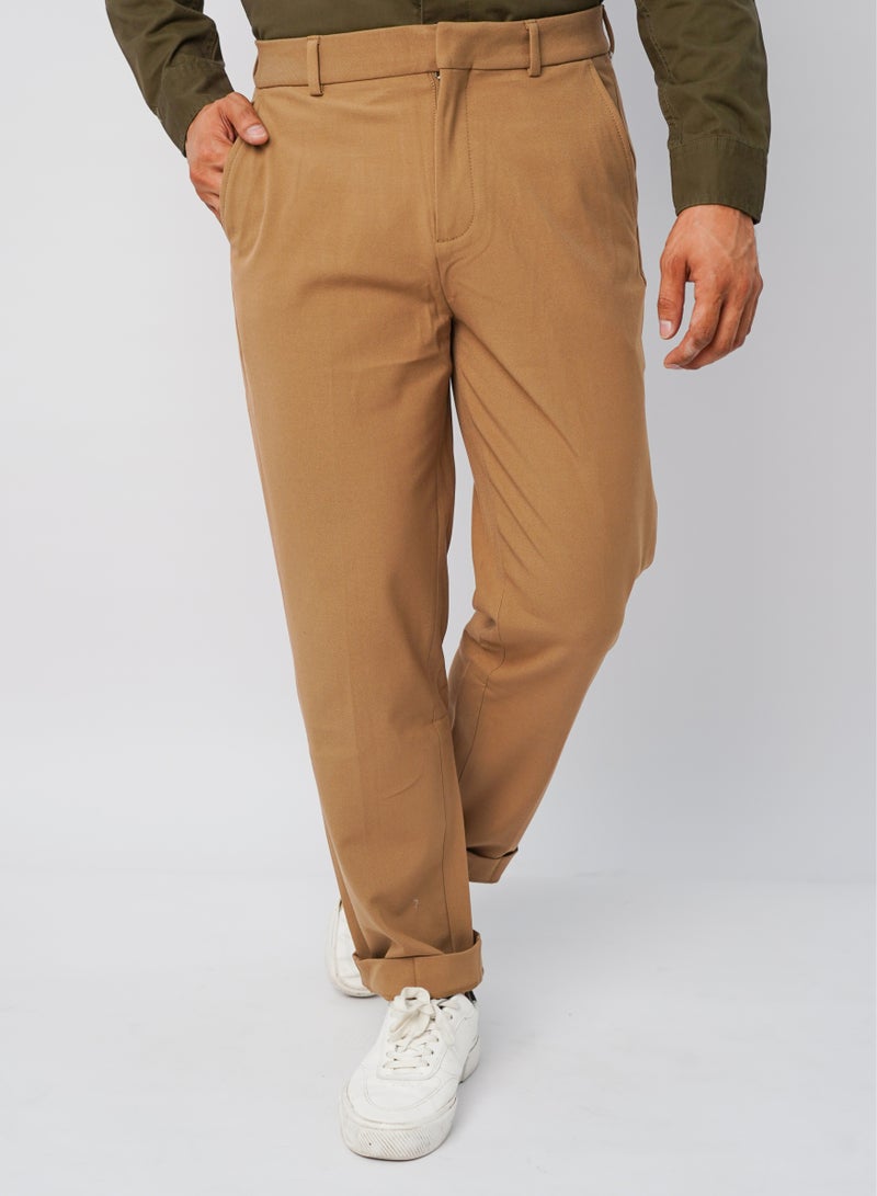 Men’s Flat Front Fold Ankle Cuff Formal Pant in Castor Coat