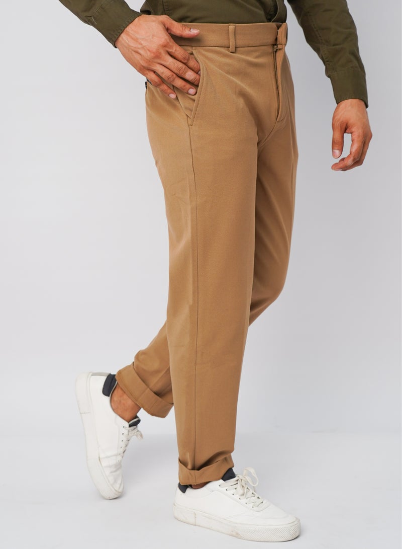 Men’s Flat Front Fold Ankle Cuff Formal Pant in Castor Coat
