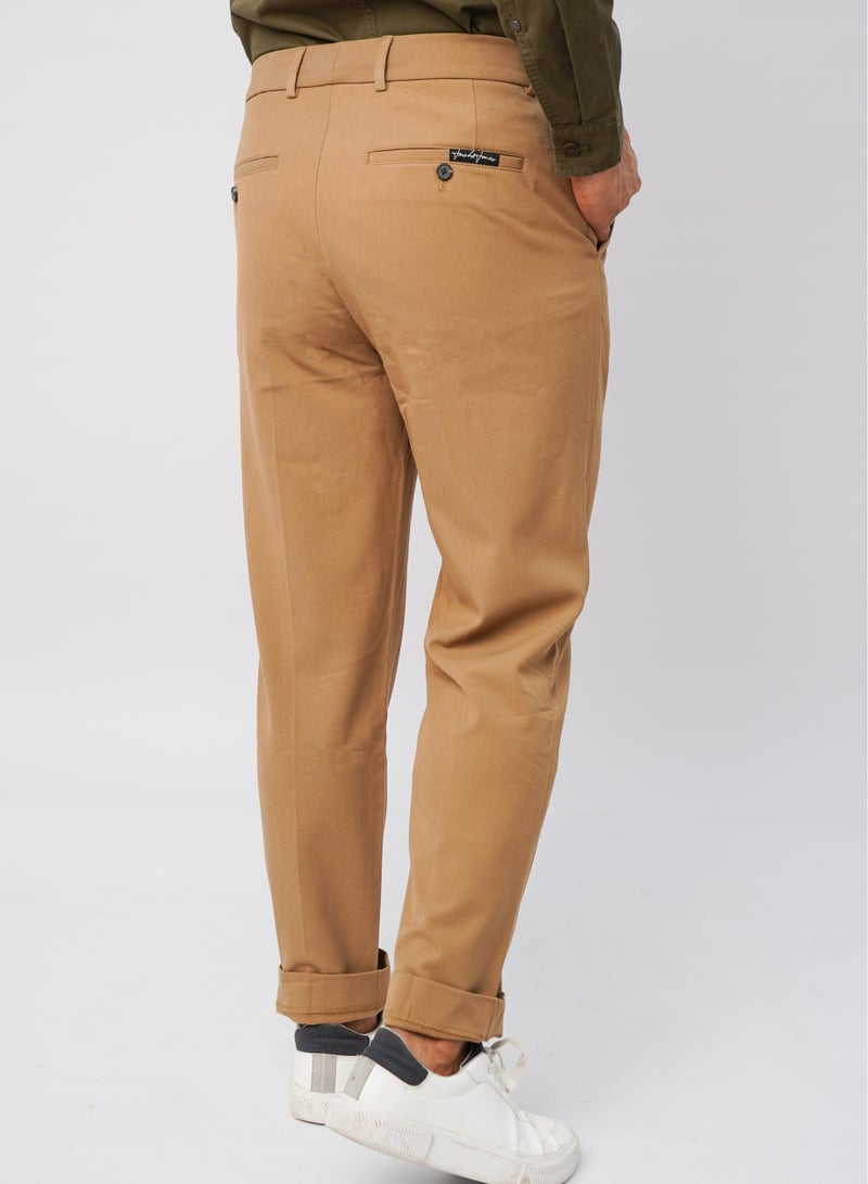 Men’s Flat Front Fold Ankle Cuff Formal Pant in Castor Coat