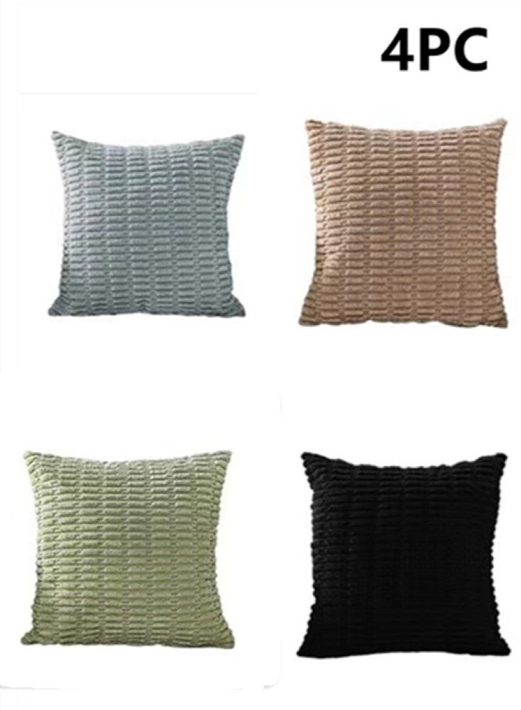 4-Piece Decorative Cushion Cover Pillow Cases Corduroy Multicolor 45x45 Centimeter