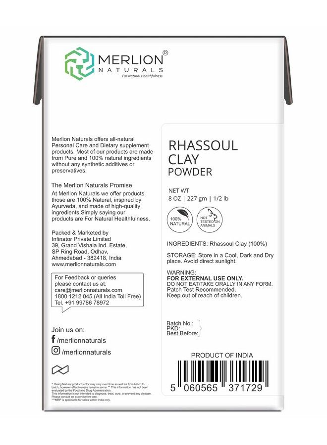 Clay Powder; All Natural With Pure Herbs; For Healthy Hair & Skin (Rhassoul Clay) 227G