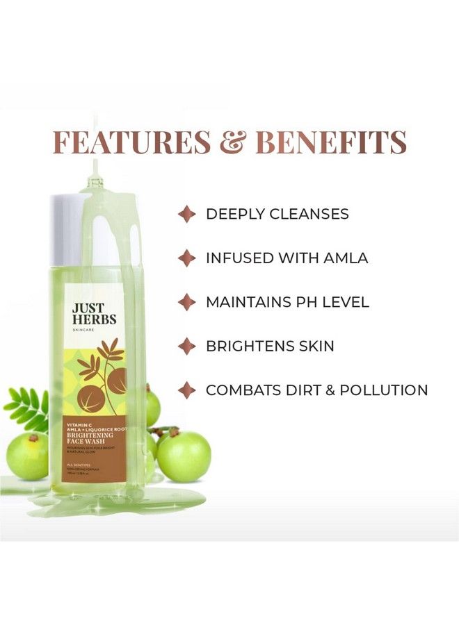 Skinrejuvenating Ayurvedic Face Wash Cleanser Powered With Vitamin C Amla & Liquorice Root For Skin Hydration Hyperpigmentation & Maintains Ph Level 100 Ml