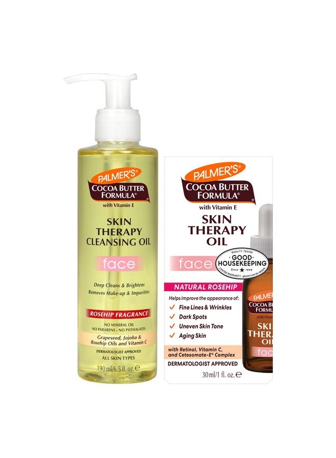 Face Oil + Facial Cleanser Oil Cocoa Butter With Vitamin E & Rosehip Fragrance Skin Care Bundle Includes 1 Cleansing Oil To Clean & Brighten Skin (6.5 Fl Oz) And 1 Facial Oil (1 Fl Oz)