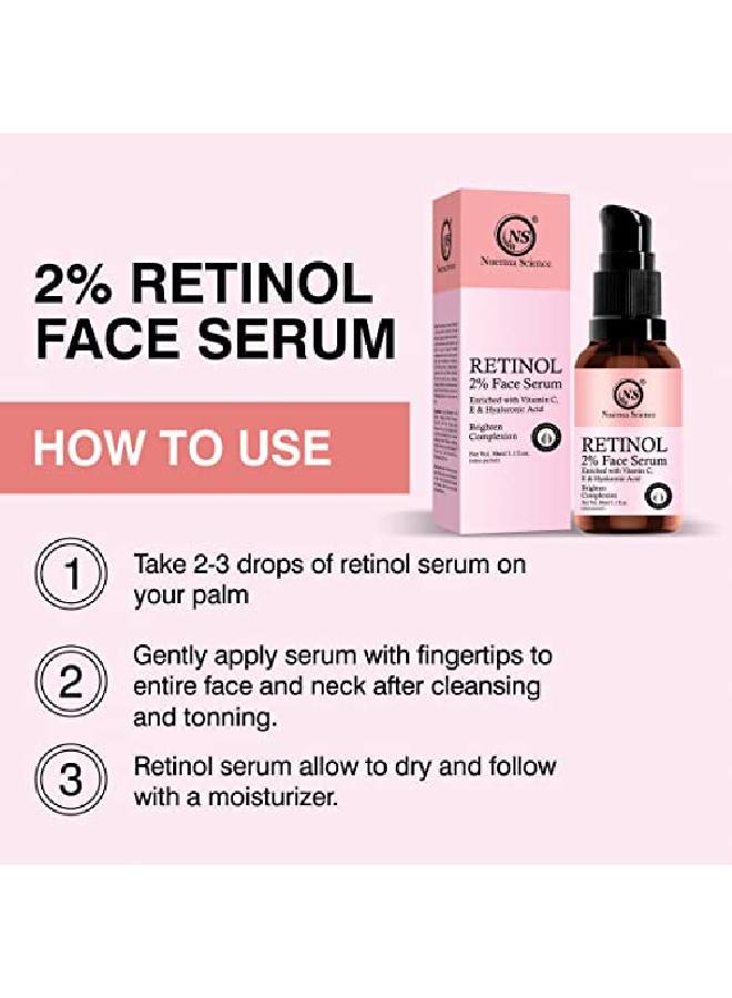 2% Retinol Face Serum Enriched with Vitamin C E For Glowing Skin Anti Ageing & Dark Spot Corrector 30 ML