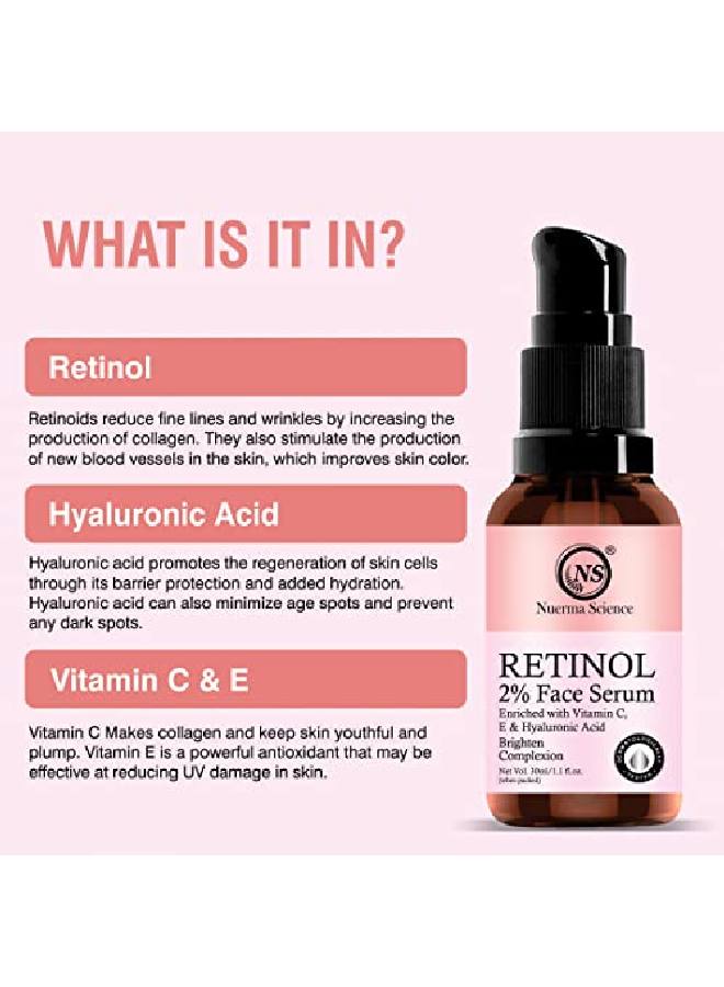2% Retinol Face Serum Enriched with Vitamin C E For Glowing Skin Anti Ageing & Dark Spot Corrector 30 ML