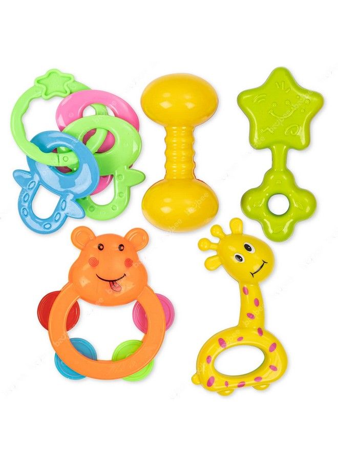 5 Pcs Baby Rattles Teether Toys Set For Babies Non Toxic Rattle Set With Smooth Edges ; Newborn Baby Gift Products ; Baby Rattles Set For Newborn Infant Babies 3 12 Months Boy Girl (5 Pcs Rattle)