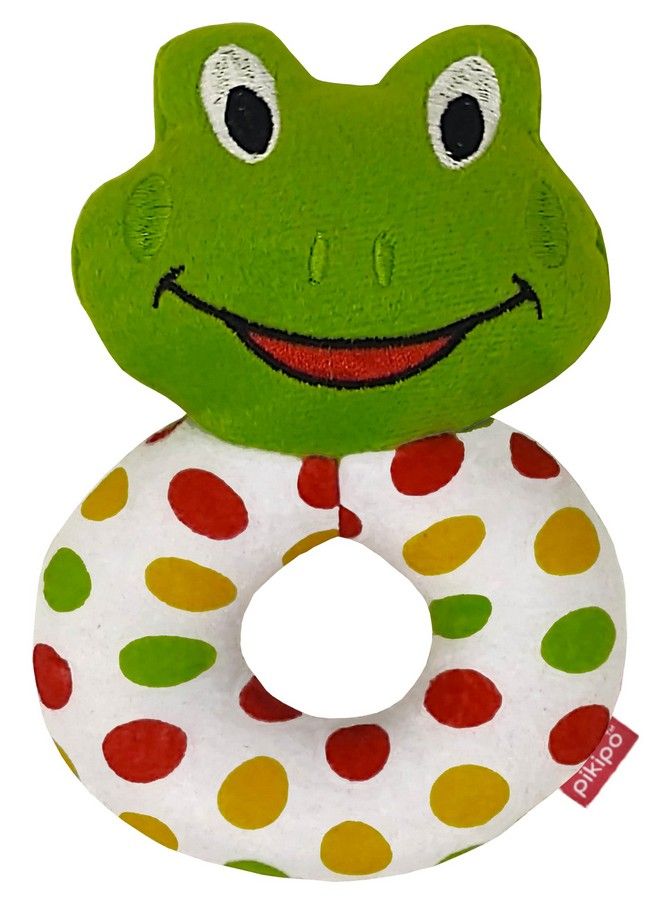 Froggy Face Rattle Soft Toy With Round Handle (Green)