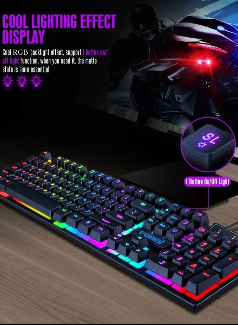 RGB Gaming Keyboard Mouse Set, Mechanical Keyboard Feel Keyboard,104 Keys Transparent Keycap Keyboard with Mouse, for Gaming Office