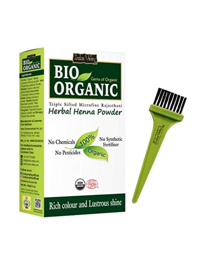 Bio Organic Herbal Henna Powder Rich Colour And Lustrous Shine With Hair Dye Brush (100G)