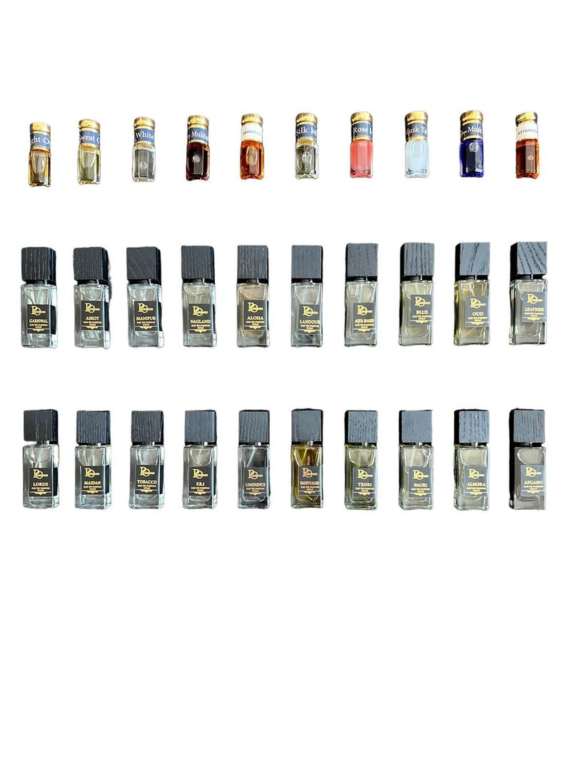 PARO OUD I Gift Set I Perfume gift sets I Fragrance Gift Set I Perfume Collection I Anniversary Gift I Valentine's Day Gift I 20 pieces of 15ml Paro perfumes I 10 pieces of 3ml attars