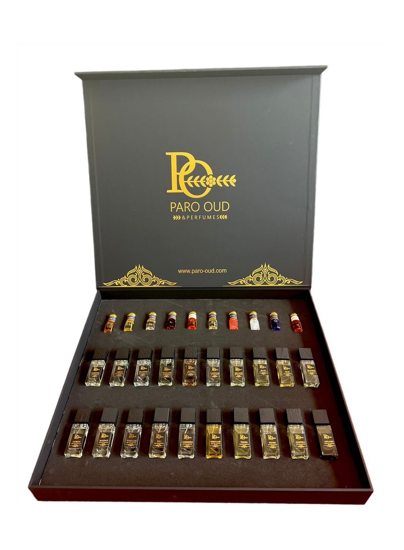 PARO OUD I Gift Set I Perfume gift sets I Fragrance Gift Set I Perfume Collection I Anniversary Gift I Valentine's Day Gift I 20 pieces of 15ml Paro perfumes I 10 pieces of 3ml attars