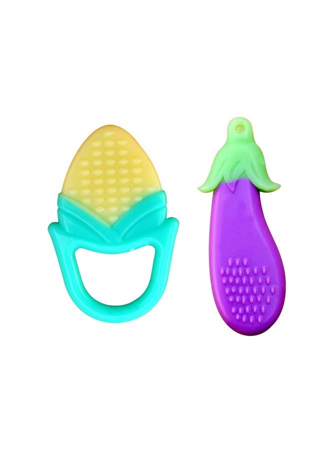 � Combo Silicone Fruit Shape Teether For Baby;Toddlers;Infants;Children (Pack Of 2) (Corn & Brinjal)