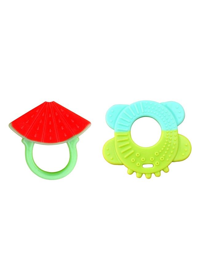 Combo Silicone Fruit Shape Teether For Baby Toddlers Infants Children (Pack Of 2) (Watermelon & Ring Green)