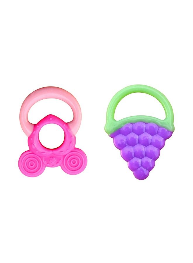 Combo Silicone Fruit Shape Teether For Baby Toddlers Infants Children (Pack Of 2) (Candy Pink & Grapes)