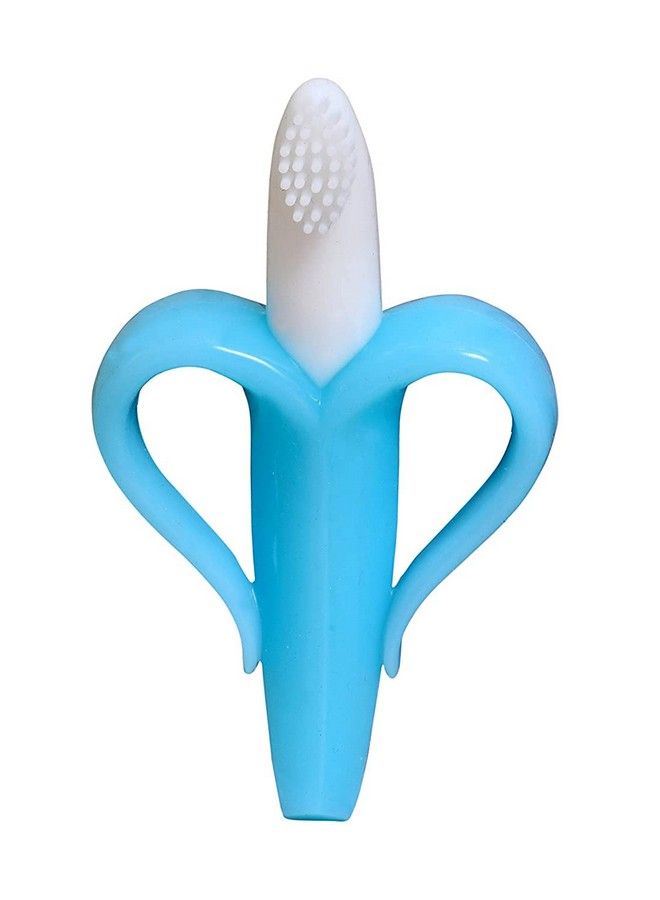 Single Silicone Banana Shaped Baby Teething Toothbrush;Teether For Babies;Toddlers;Infants;Children (Blue Pack Of 1)