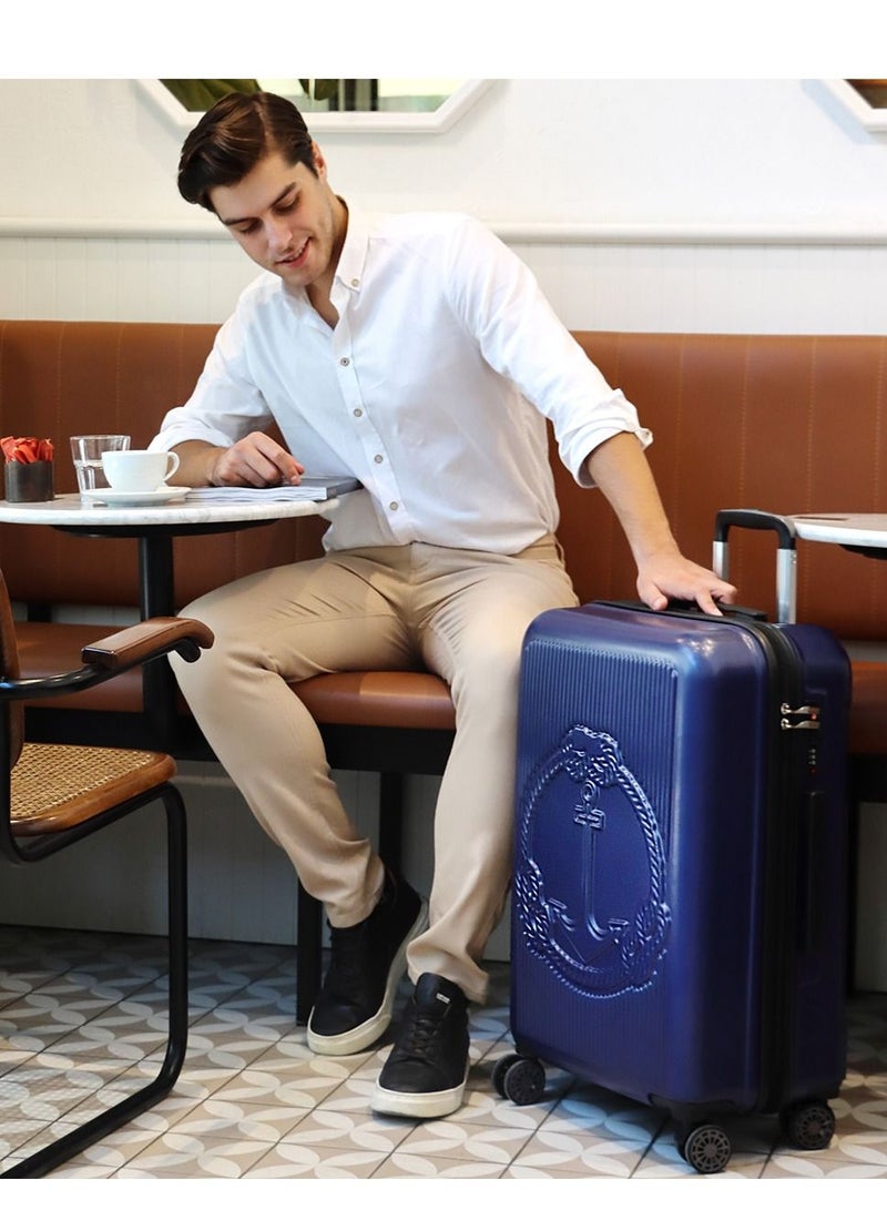 Biggdesign Lightweight Ocean Design Carry On Luggage with Spinner Wheel and Lock System Navy Blue 24-Inch