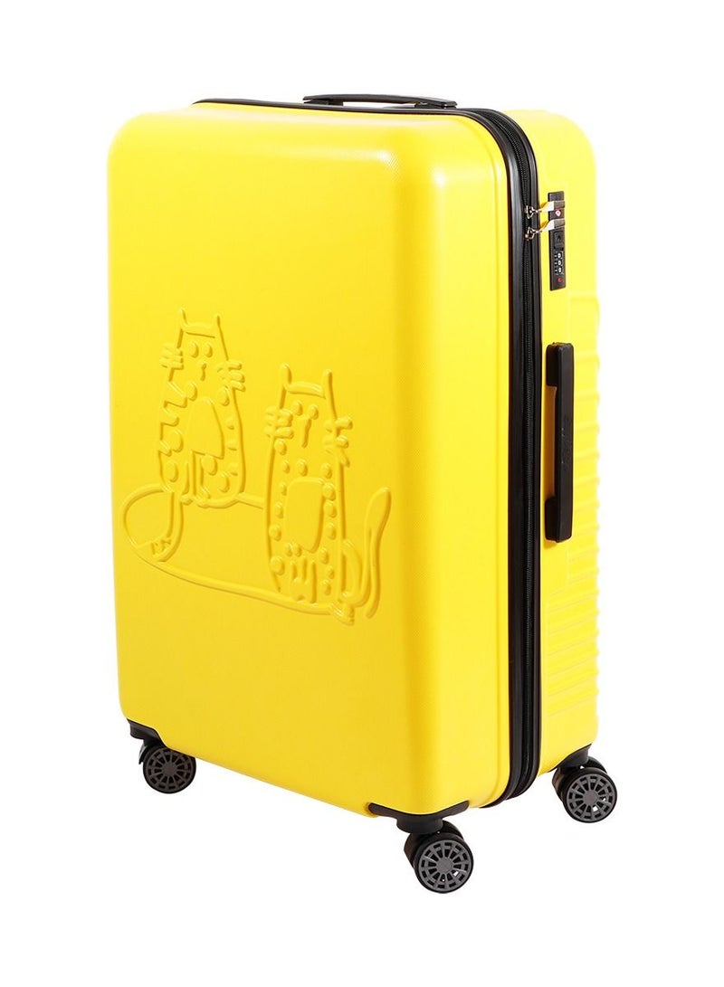 Lightweight Cats Design Carry On Luggage with Spinner Wheel and Lock System Yellow 24-Inch