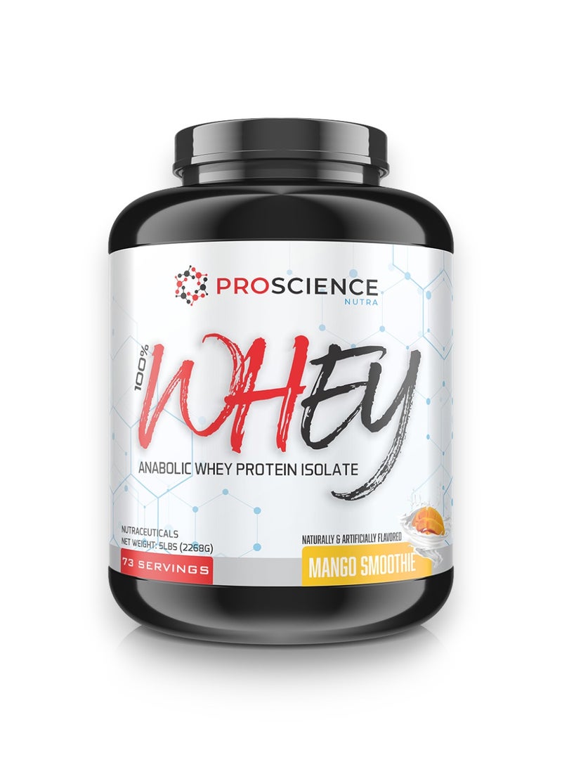 100% Whey Protein, Anabolic Whey Protein Isolate, Mango Smoothie Flavour, 5 Lb