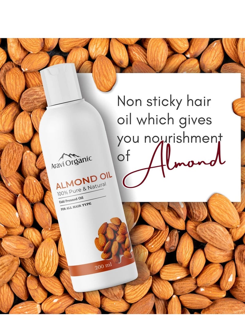 Aravi Organic 100% Pure Organic Cold Pressed Badam Rogan Sweet Almond Oil For Healthy Hair and Skin 200ml