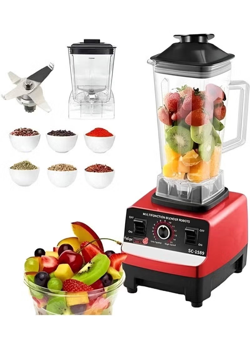 Juicer Blender 2 in 1 High Speed 4500W with 6 Titanium Stainless Steel Blades Perfect for Smoothies Frozen Desserts Hot Soups and Nut Grinding