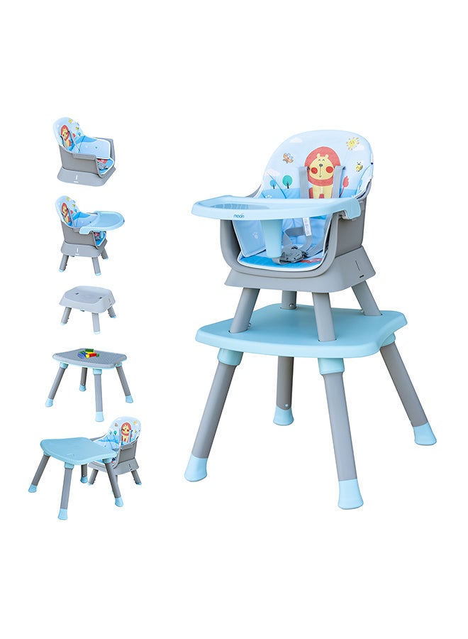 6 In 1 High ChairDining Booster Seat,Dining Chair, Study Desk, Block Toy Table, Baby Feeding Chair, Removable Tray- Blue