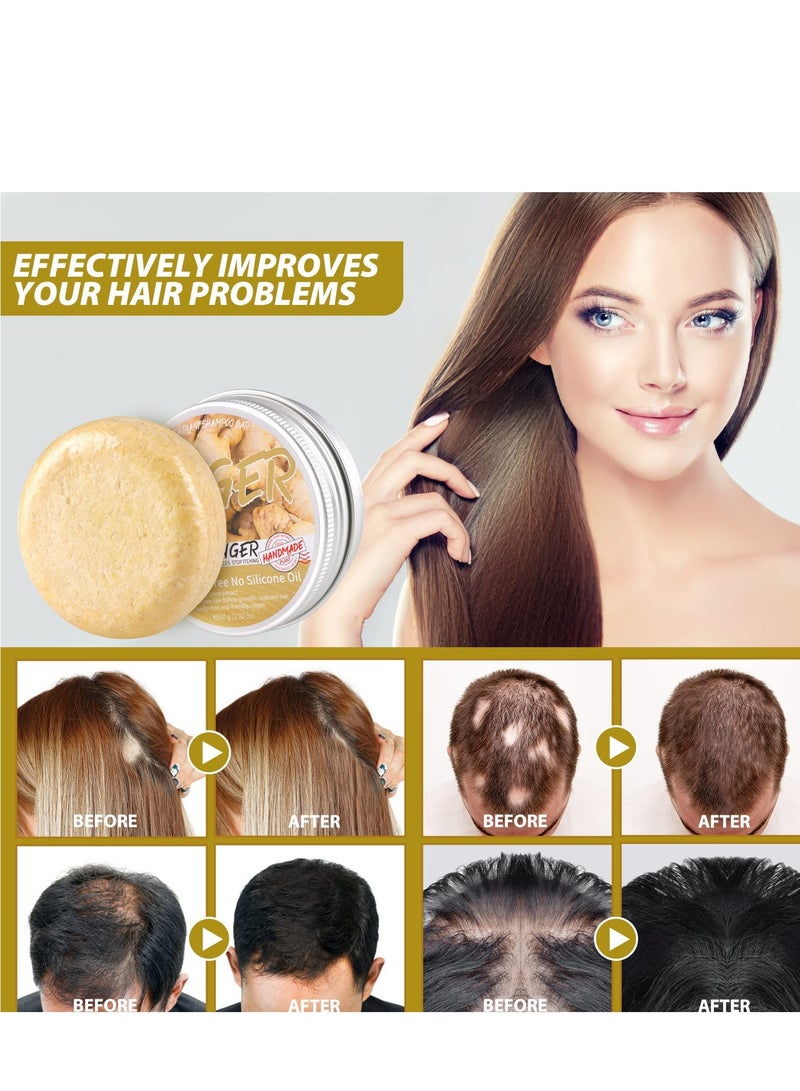 Ginger Hair Regrowth Shampoo Bar, 2 Pcs Natural Ginger Shampoo Bar, Anti Dandruff, Hair Loss Treatment, Promotes Hair Growth for All Hair Types