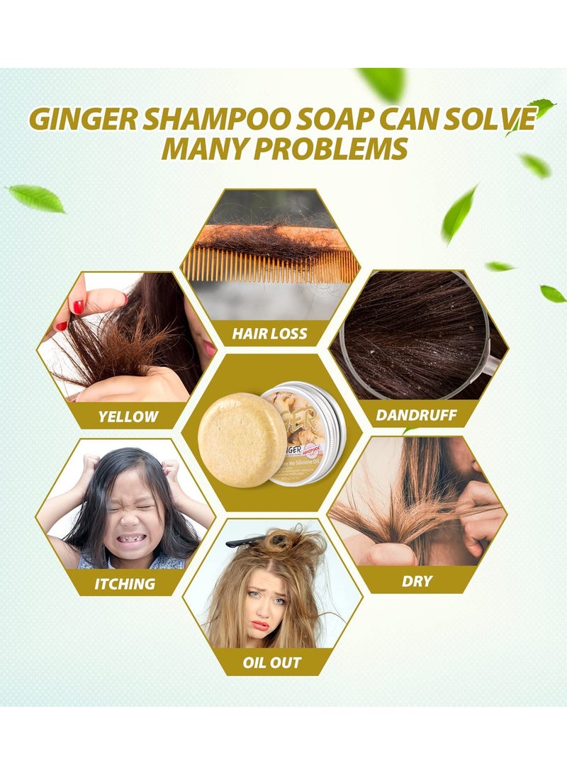 Ginger Hair Regrowth Shampoo Bar, 2 Pcs Natural Ginger Shampoo Bar, Anti Dandruff, Hair Loss Treatment, Promotes Hair Growth for All Hair Types