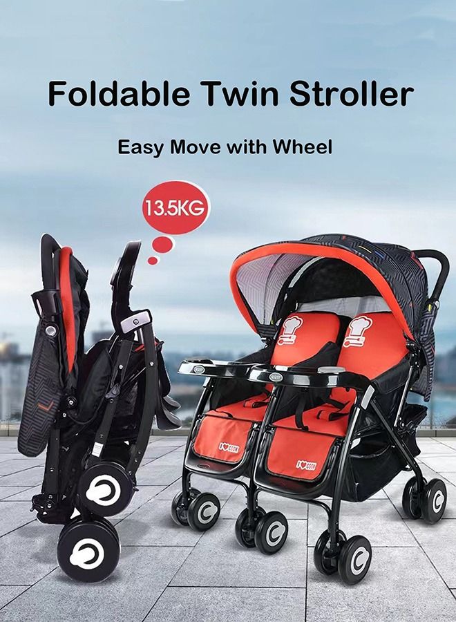 Twins Baby Stroller Double Travel Pushchair Lightweight Foldable & Portable Double Buggy