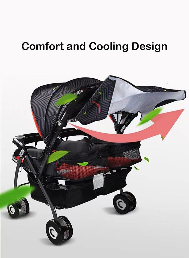 Twins Baby Stroller Double Travel Pushchair Lightweight Foldable & Portable Double Buggy