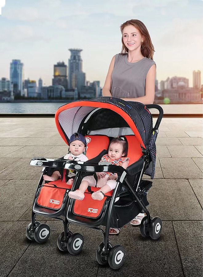 Twins Baby Stroller Double Travel Pushchair Lightweight Foldable & Portable Double Buggy