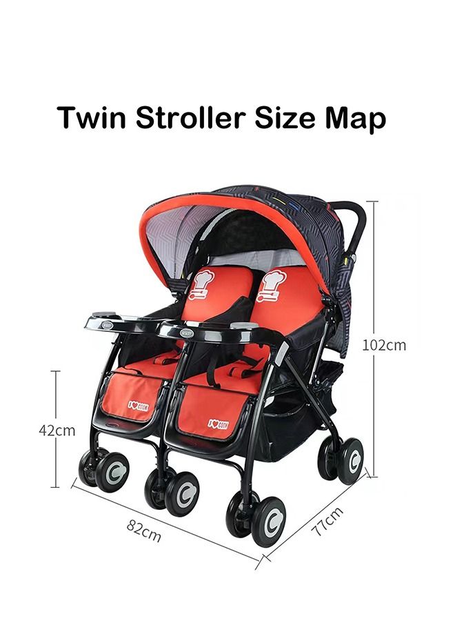 Twins Baby Stroller Double Travel Pushchair Lightweight Foldable & Portable Double Buggy