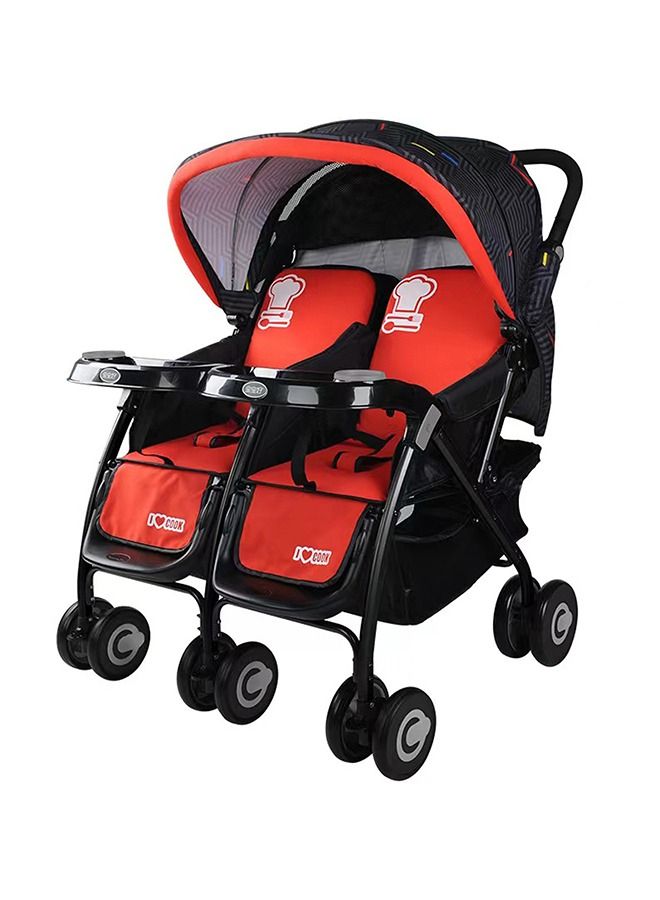 Twins Baby Stroller City Tour 2 Double Travel Pushchair | Lightweight, Foldable & Portable Double Buggy | Red