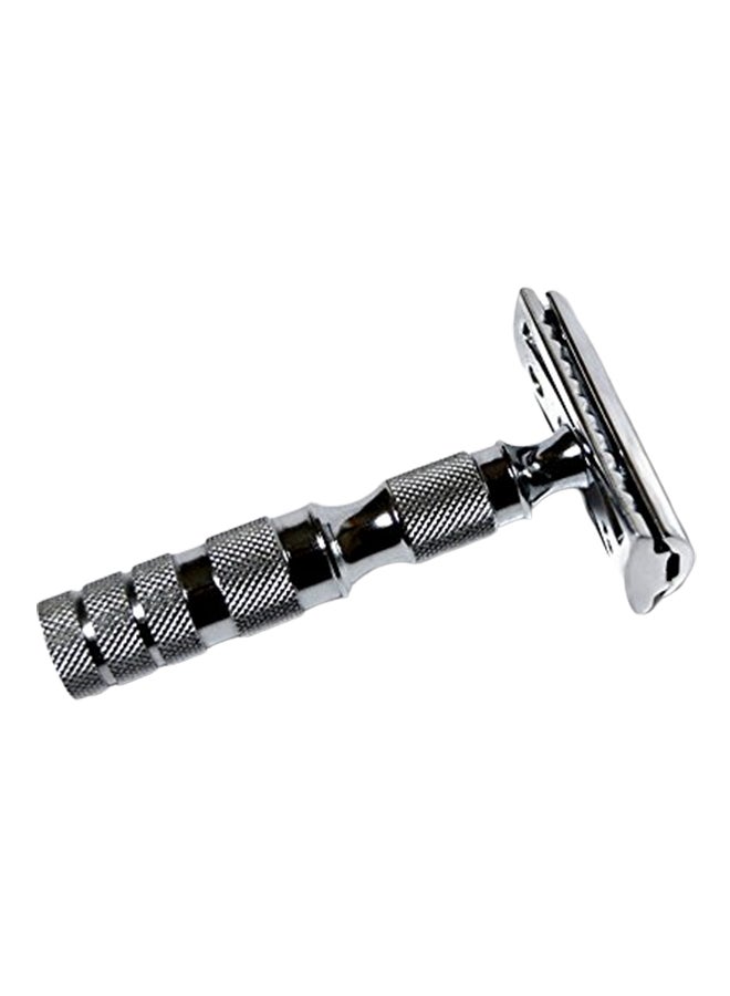 Double Edge Safety Razor With Leather Case Silver 2X4X2.8inch