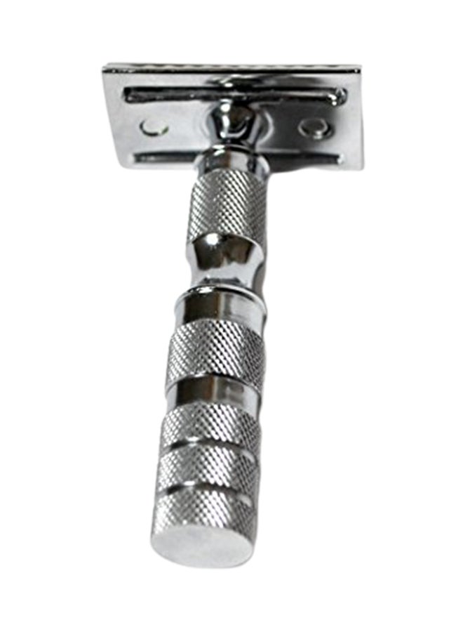 Double Edge Safety Razor With Leather Case Silver 2X4X2.8inch