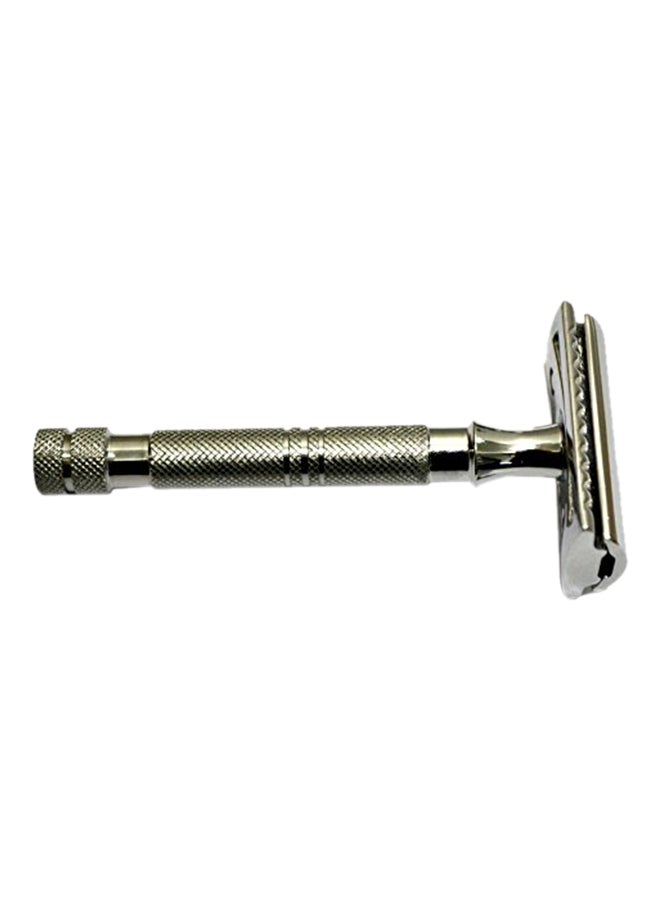 Long Handled Safety Razor With 5 Double Edge Razor Blades Silver 2X4X2.8inch