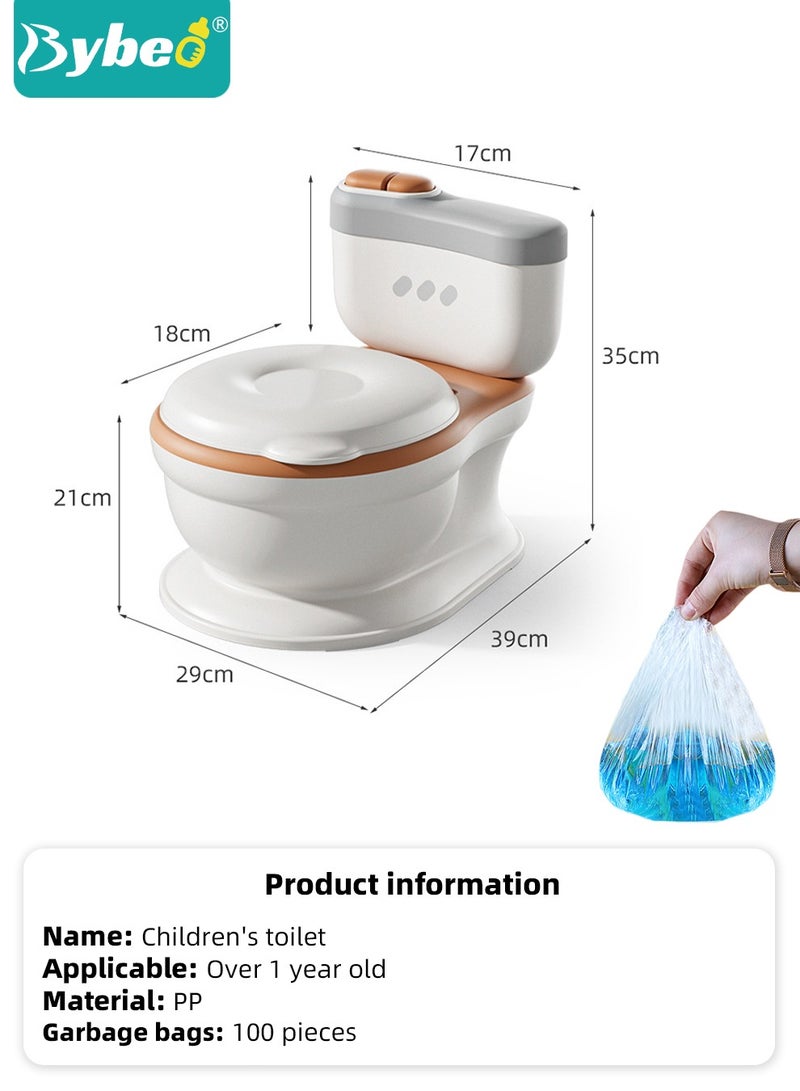 Baby Potty Training Seat, Kid Size Potty, Realistic Potty Training Toilet with Lid Back, Babies Toilets with a Brush and 100pcs Clean Bag, for Toddlers Infants Kids Boys Girls, Easy to Empty and Clean