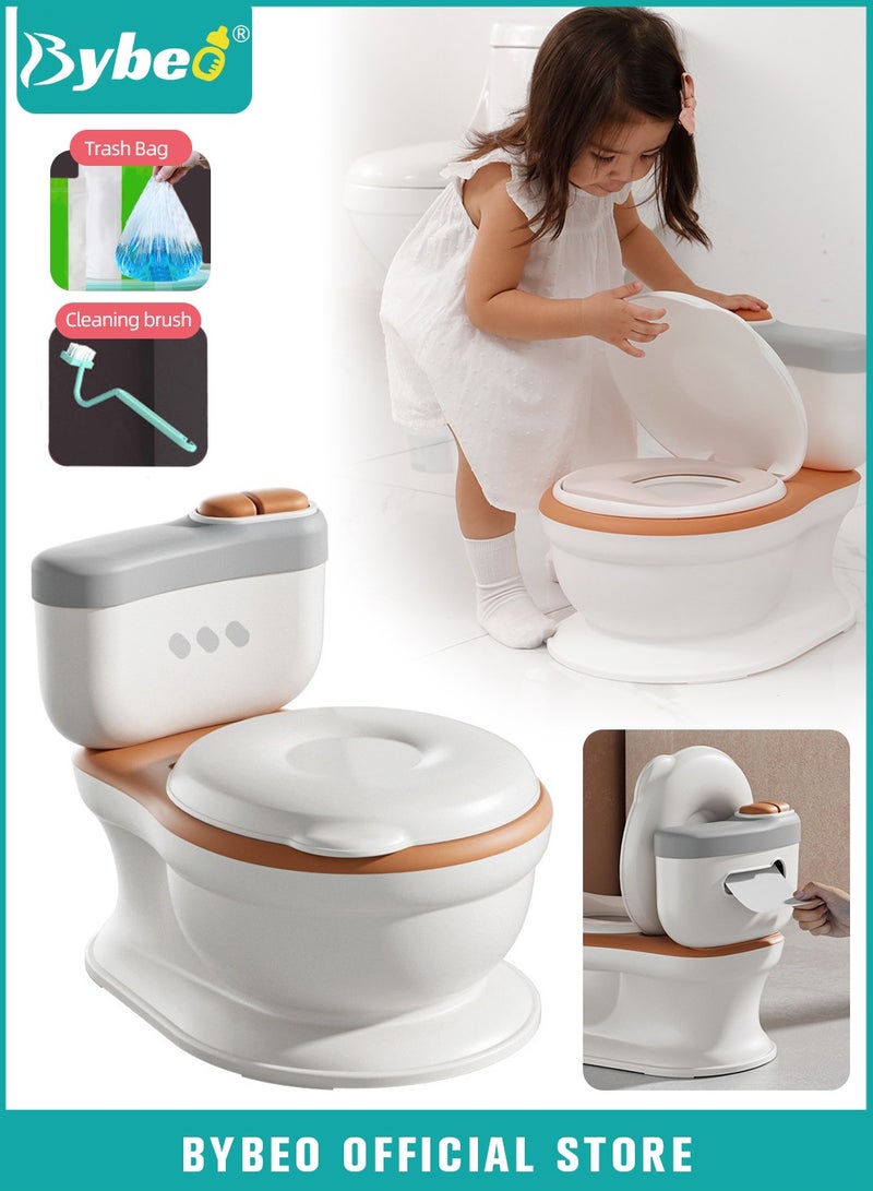 Baby Potty Training Seat, Kid Size Potty, Realistic Potty Training Toilet with Lid Back, Babies Toilets with a Brush and 100pcs Clean Bag, for Toddlers Infants Kids Boys Girls, Easy to Empty and Clean