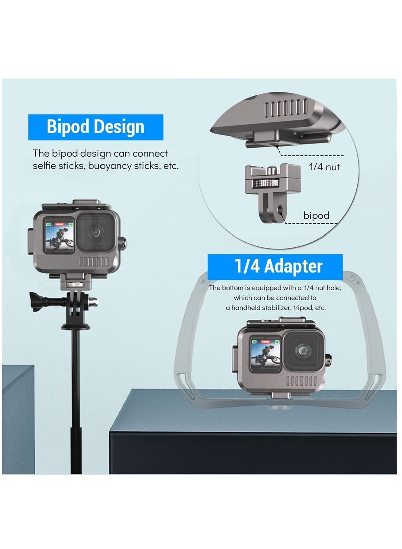 Aluminum Waterproof Case for GoPro Hero 11/10/9 Black, Protective 131FTUnderwater Dive Housing Shell with 2 Cold Shoes Hero11/10/9 Black Action Camera
